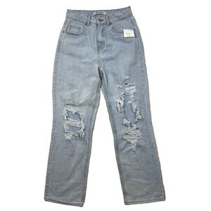 Blue Savvy Juniors Straight Leg Distressed Jeans‎ Sz 3/26 Baggy Y2K 90s Festival